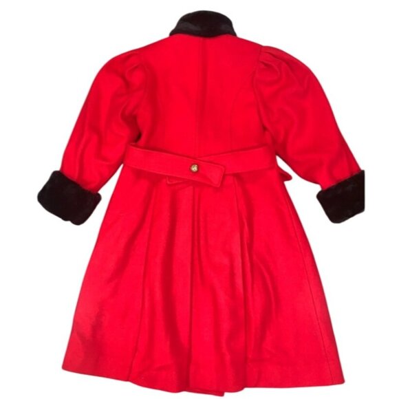 Rothschild Girl's Red Wool Blend Coat With Faux Fur Trim Size 10 - Picture 2 of 9